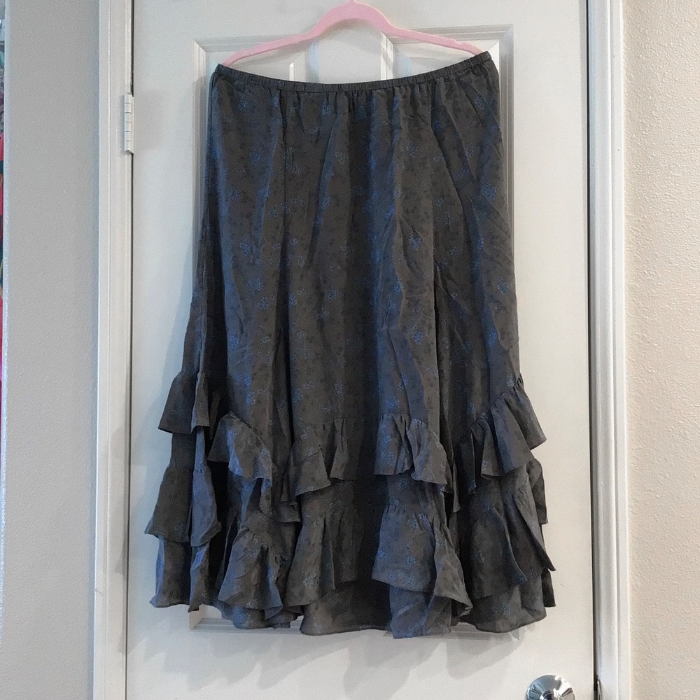100% SILK DKNY Pure Floral Ruffle Skirt
